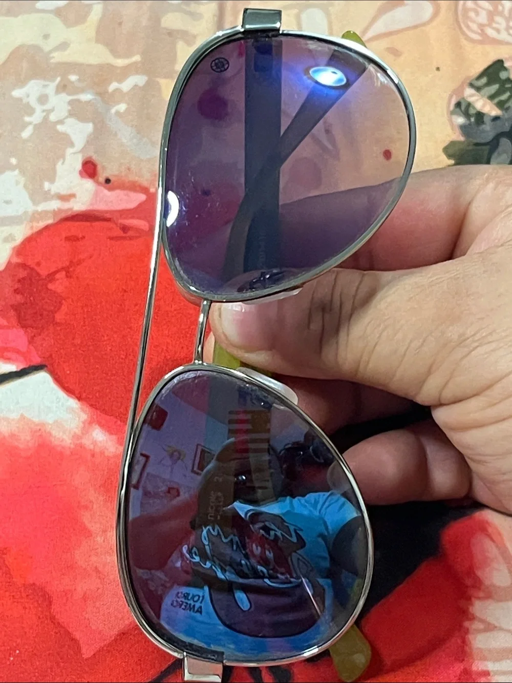 Nicole by Nicole Miller Aviator Sunglasses with Purple Mirrored Lenses